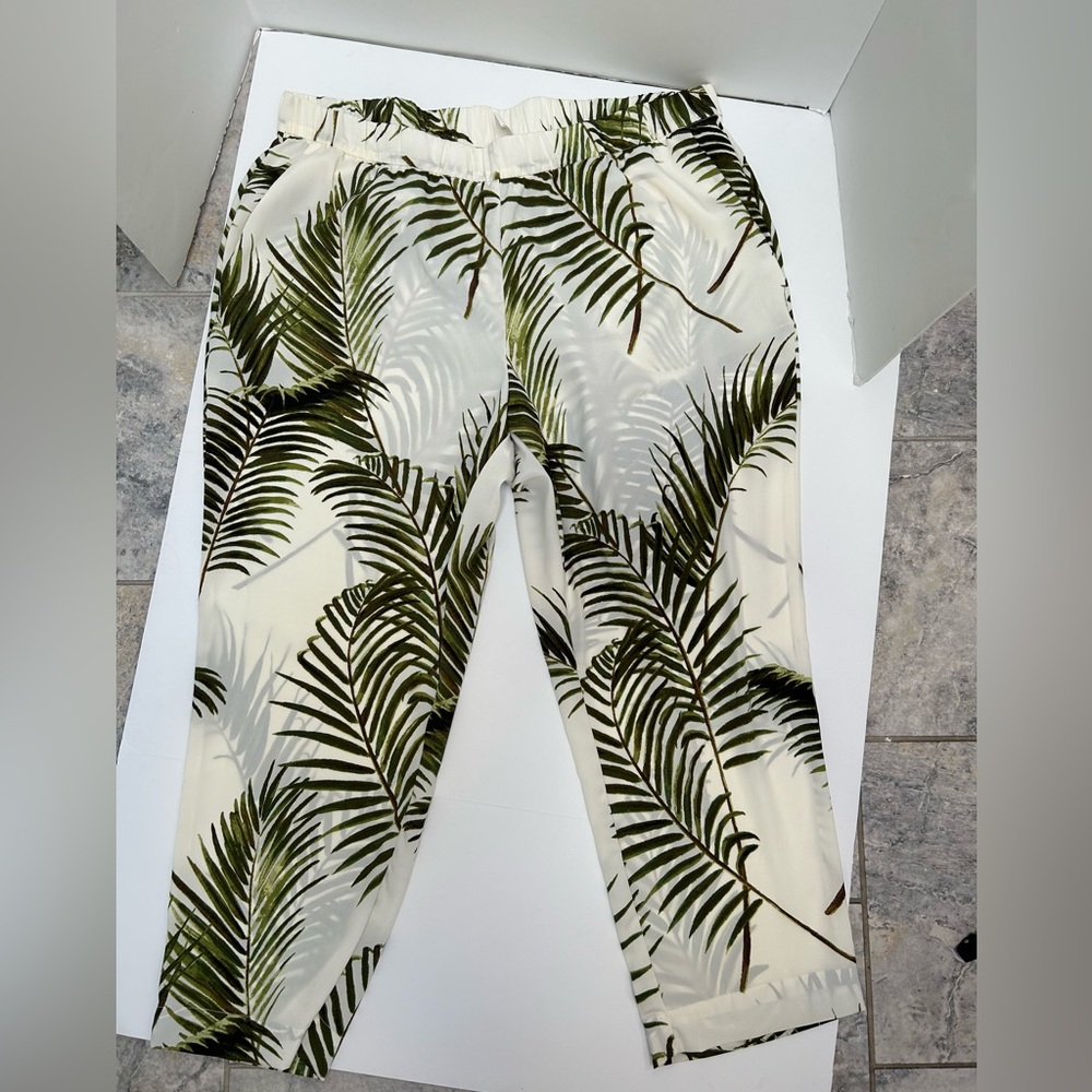 H&M Cream and Green Leaf Print Trousers